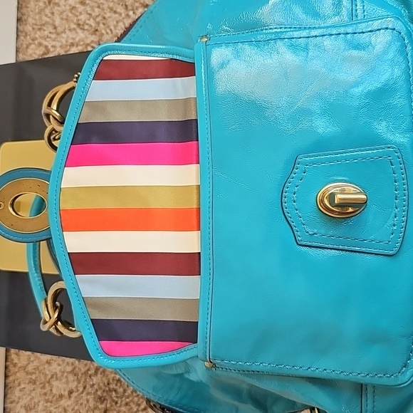 Coach 2008 Limited Edition Francine Turnlock Satchel Turquoise Legacy Lining - Picture 7 of 15